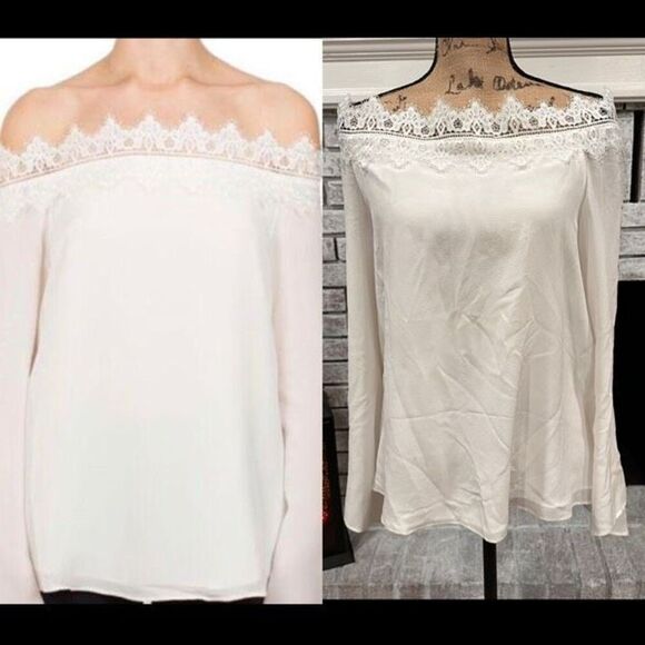 NWT‎ Cami NYC White Romantic Silk Lace Blouse Large Long Sleeve Neutral Cameron - Picture 1 of 12